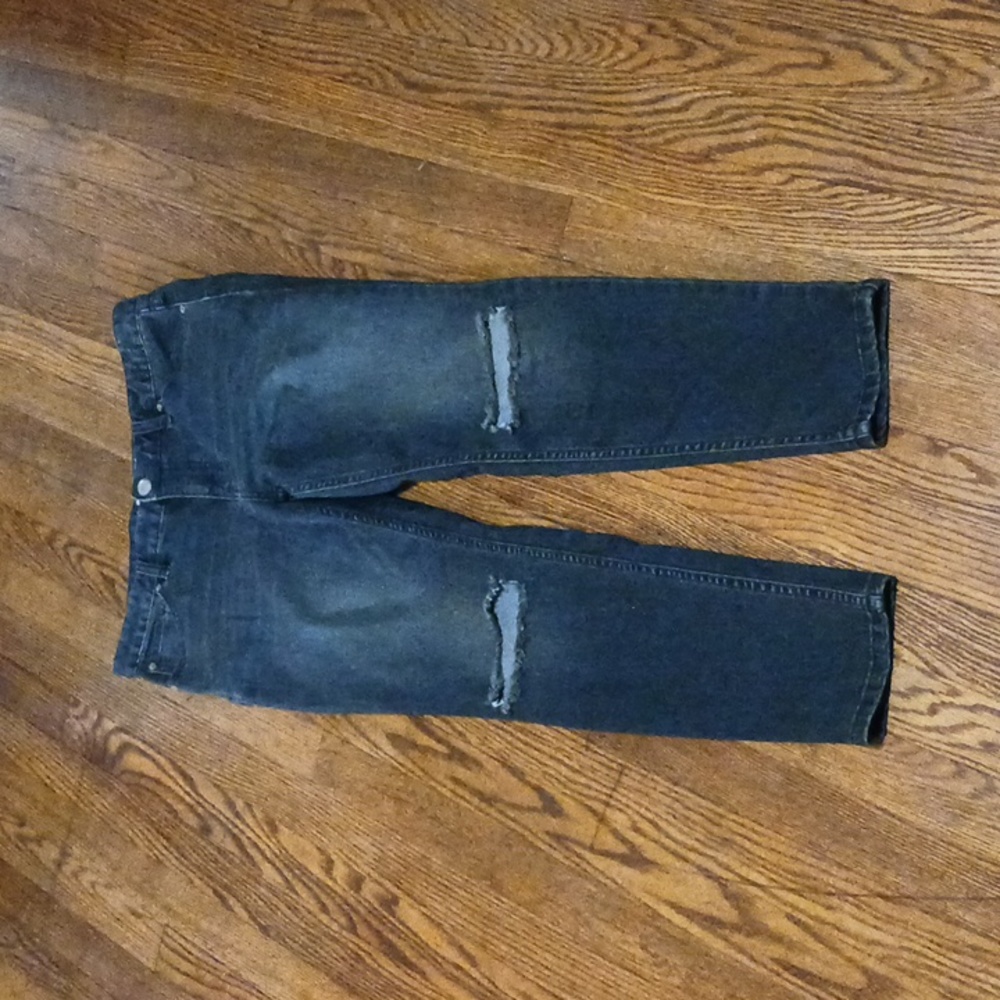 FREE PEOPLE Cut Out Distressed Black Skinny Jeans